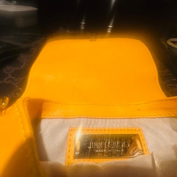 BRAND NEW JIMMY CHOO PYTHON TRIM YELLOW CROSS BODY GOLD CHAIN BAG - Picture 9 of 13